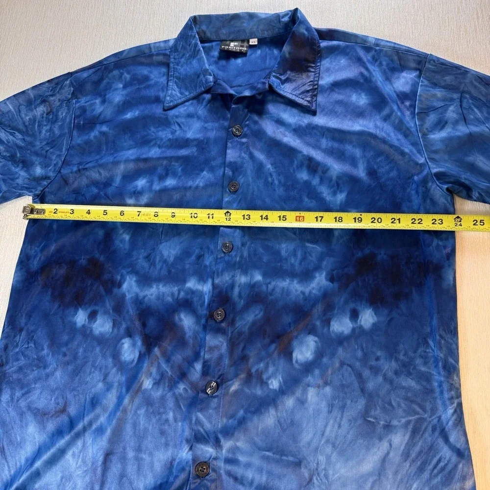 Vintage POSITANO Men's Club Rave Slim Shirt Y2K 90 Metallic Tie-dye Blue USA  XL